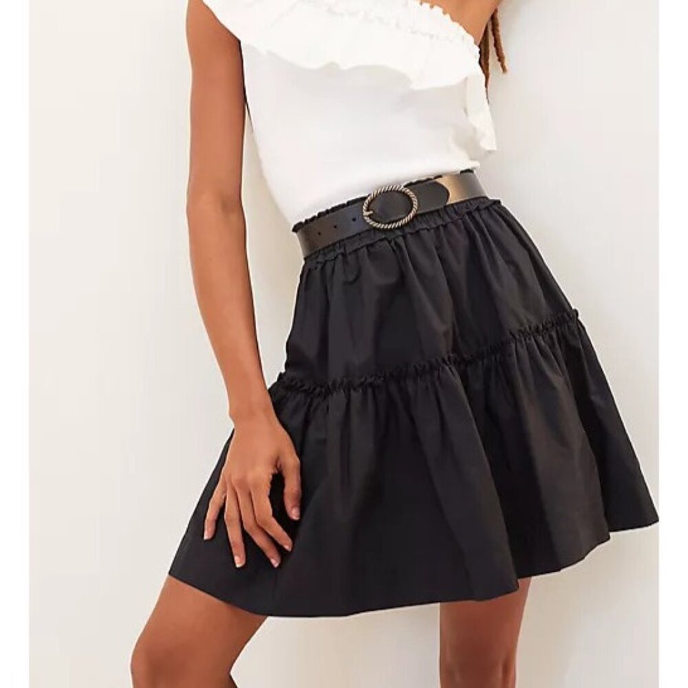 Anthropologie Maeve Smocked Tiered Mini Skirt XL Black Lined Boho Flirty NWOT - Picture 5 of 10